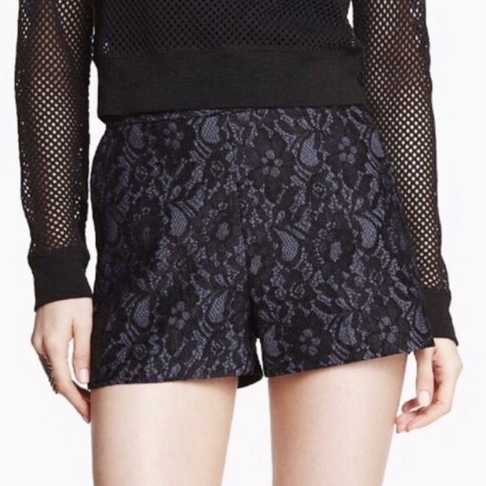 Express Denim Black Lace Overlay High Waist Shorts